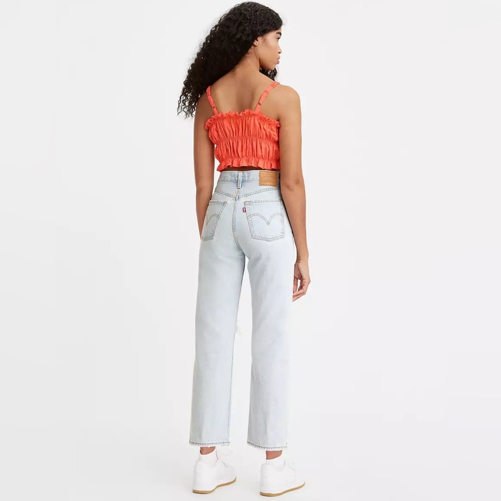 LEVI'S RIBCAGE STRAIGHT ANKLE WOMEN'S JEANS in Light Wash Blue size 24 Rose Gold
